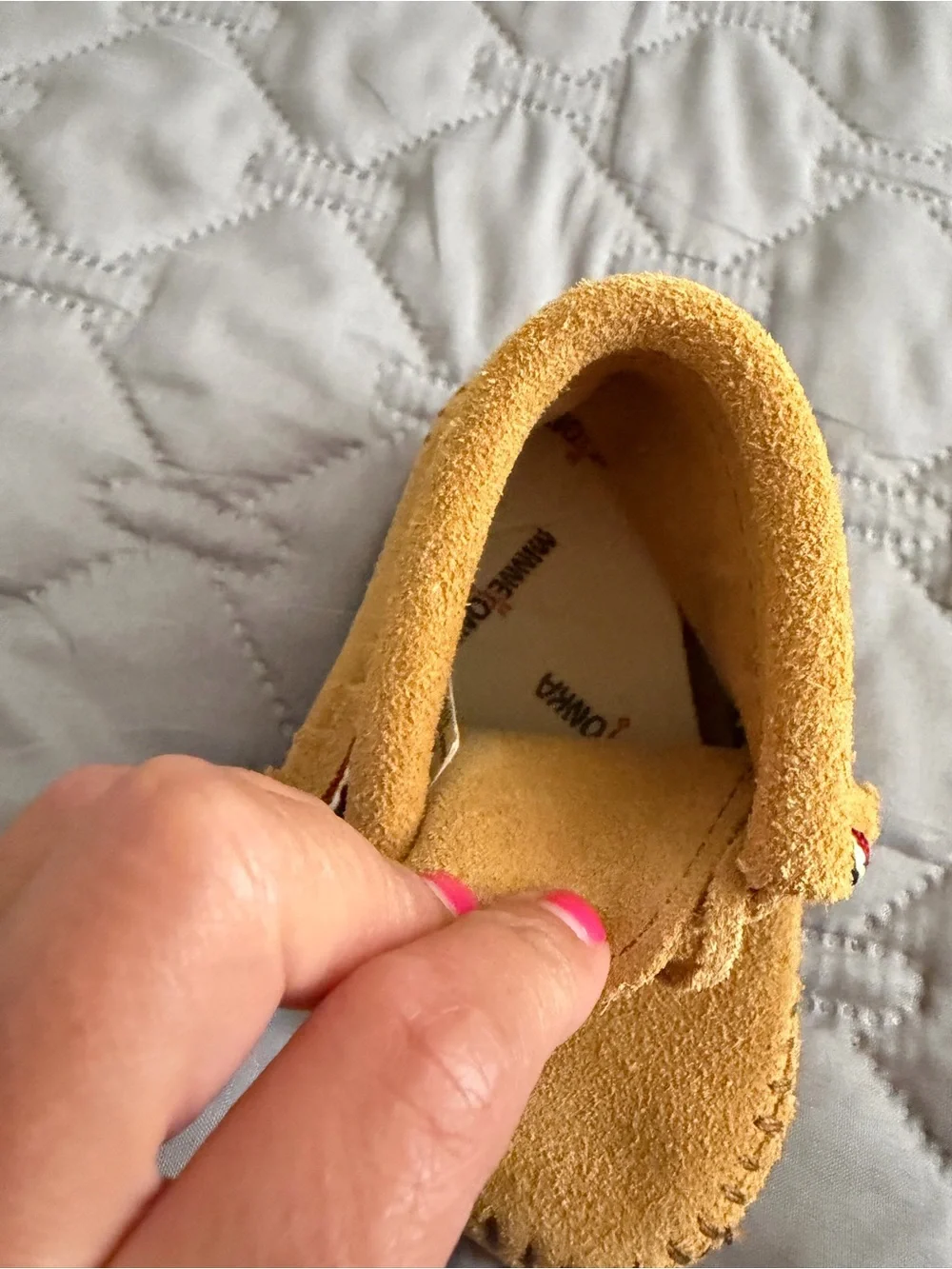 Minnetonka Kids Suede Moccasins in Tan